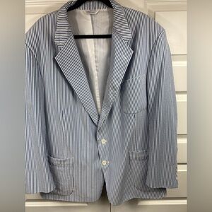 Vintage Orvis Seersucker Nautical Stripe Puckered Blazer Sport Coat 48R Made USA